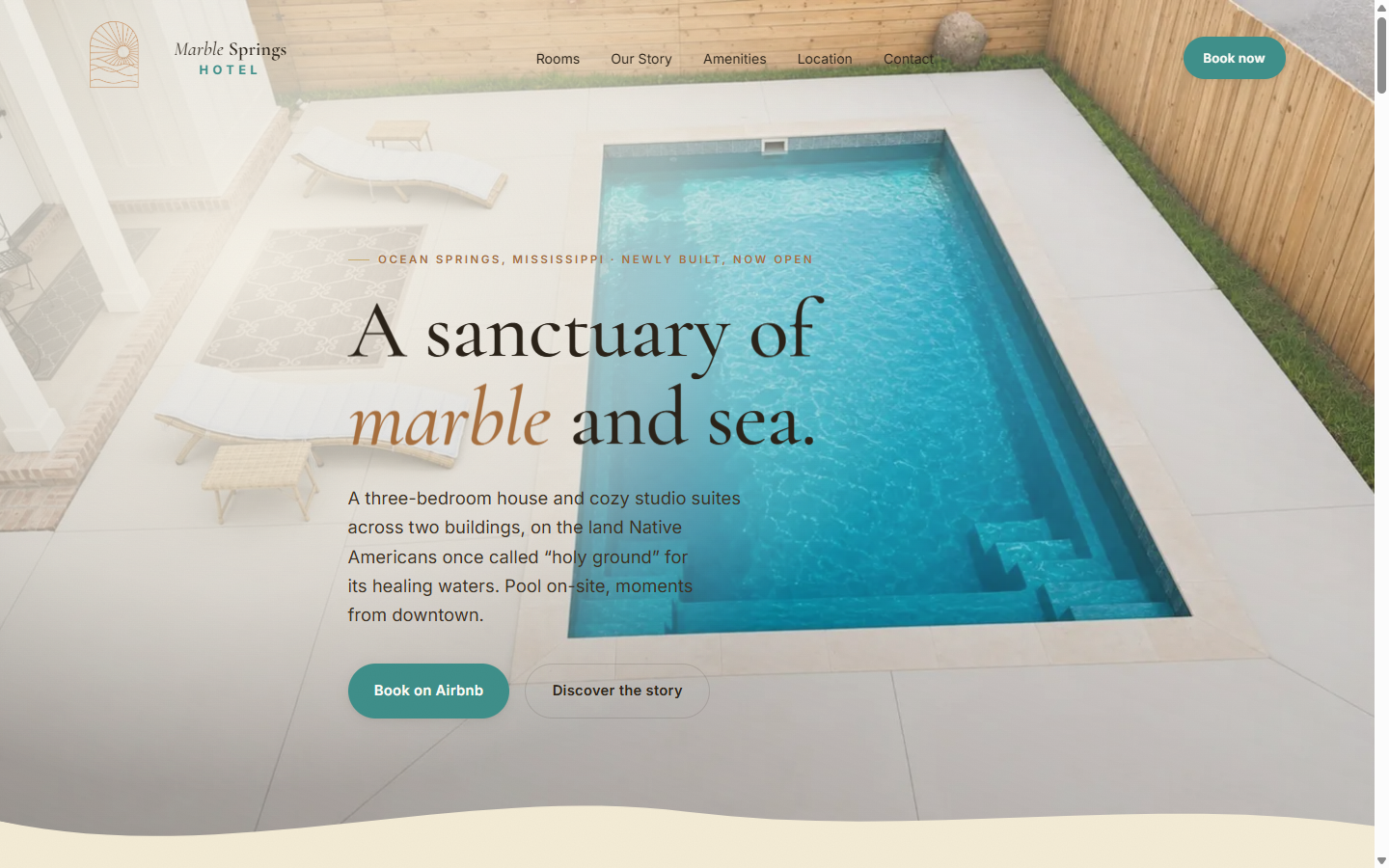 The Marble Springs Hotel — desktop website design by Oktopus Designs